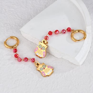 1 Pair Classic Series Lovely Animal Colorful Beads Gold Color Stainless Steel Women's Drop Earrings h5 Picture2