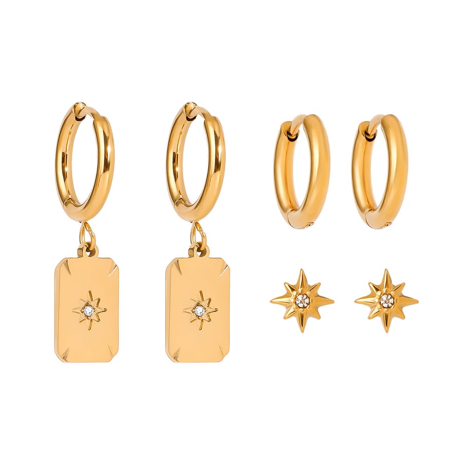 1 Paar Retro-Ohrringe-Set mit achtzackigem Stern aus der Simple Series aus Edelstahl mit 18 Karat vergoldetem Strass für Damen Bild5