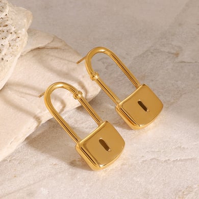 1 Pair Simple Series Europe and America Locker Stainless Steel 18K Gold Plated Women Stud Earrings h5 Picture4