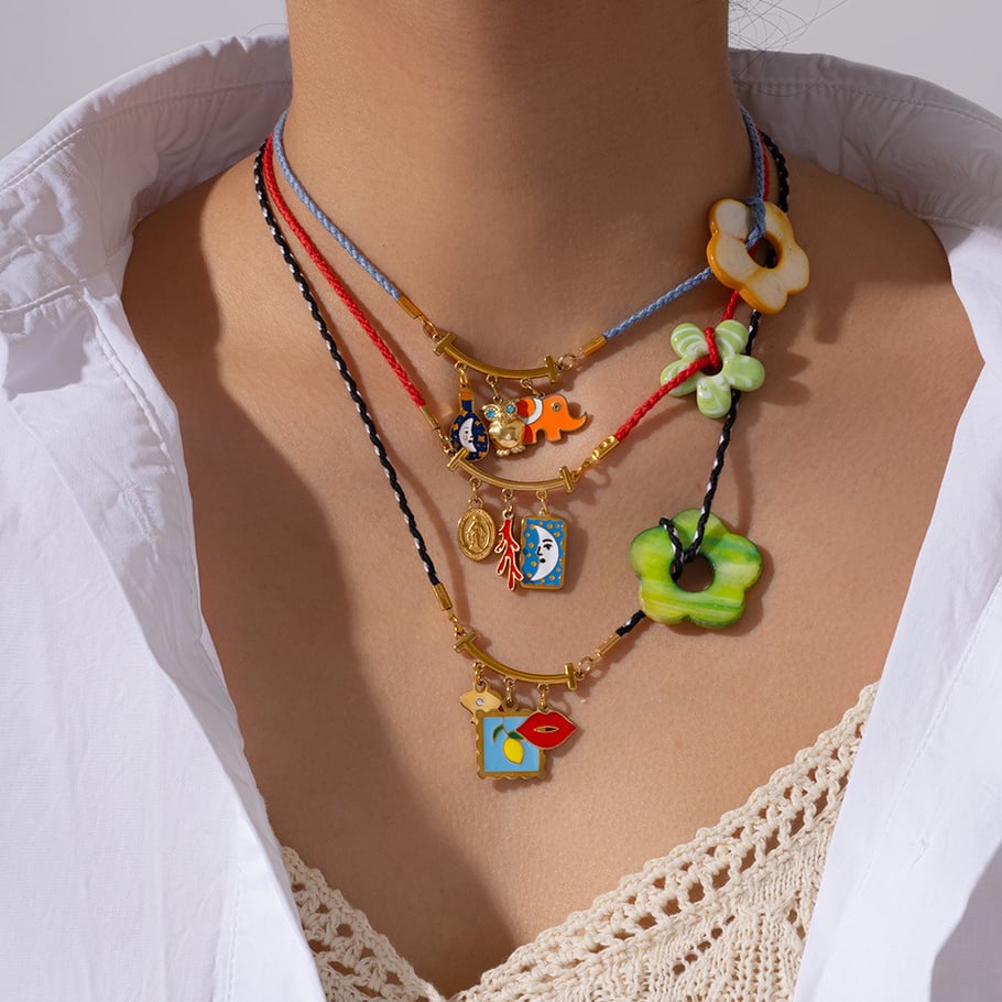 1 Piece Vivid Series Elegant Flower Oil-spot Glazing Stainless Steel Gold Color Women's Pendant Necklaces Picture7
