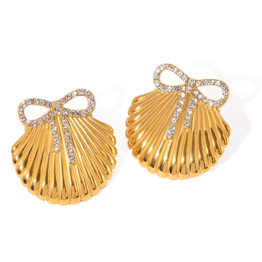 1 Paar Ohrringe aus 18 Karat Gold und Edelstahl mit eingelegtem Strass in Muschelform für Damen Bild6