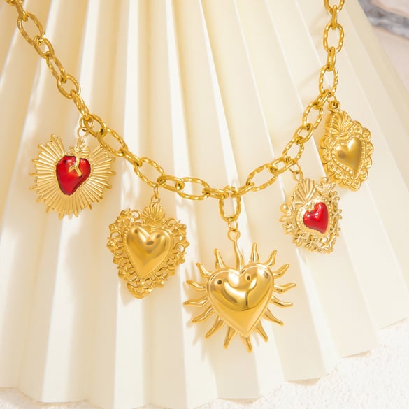 1 Stück Luxuriöse Serie Retro Sonne/Mond Edelstahl 18K vergoldet Damen Anhänger Halsketten 2