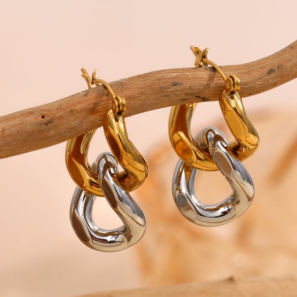 1 par de pendientes colgantes de acero inoxidable dorados con diseño elegante y serie simple para mujer