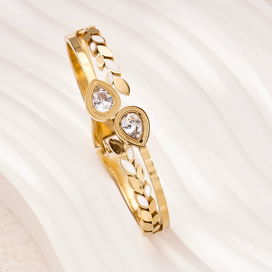 1 Piece Glamorous Series Chic Droplet Stainless Steel Gold Color Women's Bangles Picture4