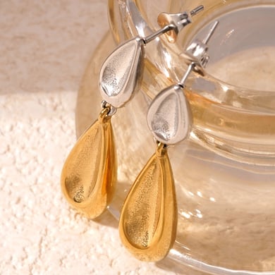 1 Pair Sleek Series Elegant Double Droplet Titanium Steel Gold Color Women's Drop Earrings h5 Picture4