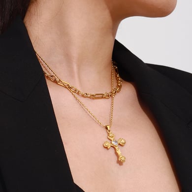 1 Stück Luxuriöse Serie Europa und Amerika Kreuz Edelstahl Gold Farbe Damen Anhänger Halsketten h5 Bild7