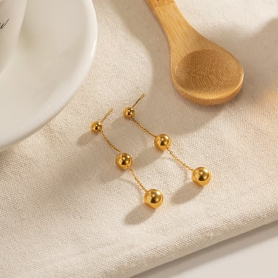 1 Pair Minimalist Series Elegant Sphere Tassels Stainless Steel Gold Color Women's Drop Earrings h5 Picture4