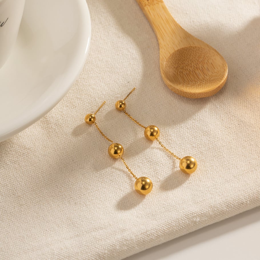 1 Pair Minimalist Series Elegant Sphere Tassels Stainless Steel Gold Color Women's Drop Earrings Picture4