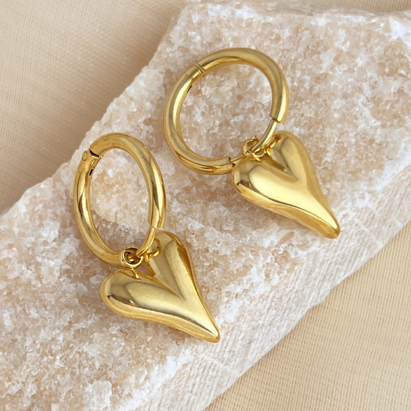 1 Pair Commute Series Simple Daily Slender Heart Shape Stainless Steel Gold Color Women's Drop Earrings Picture4