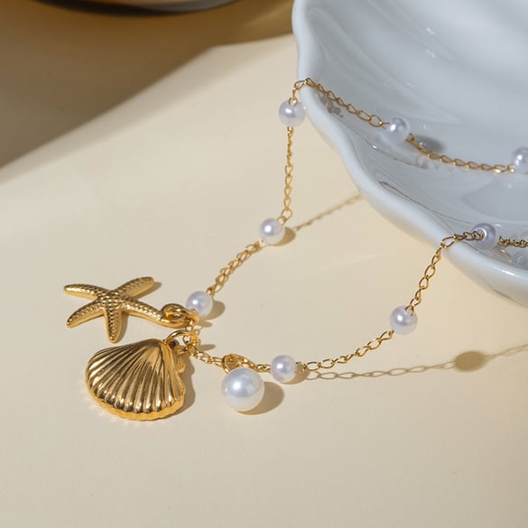 1 Pair Simple Series Vacation Turtle Stainless Steel 18K Gold Plated Shell Women Anklets