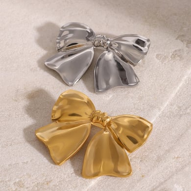 1 Paar Simple Series Klassische Schleifenknoten Edelstahl 18 Karat vergoldet Damen Broschen h5 Bild3