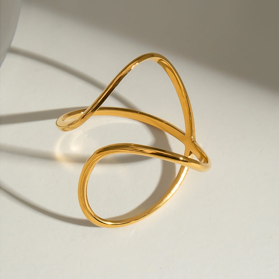 1 Paar Simple Series Tägliche geometrische Edelstahl 18 Karat vergoldete verstellbare Damenringe Bild4