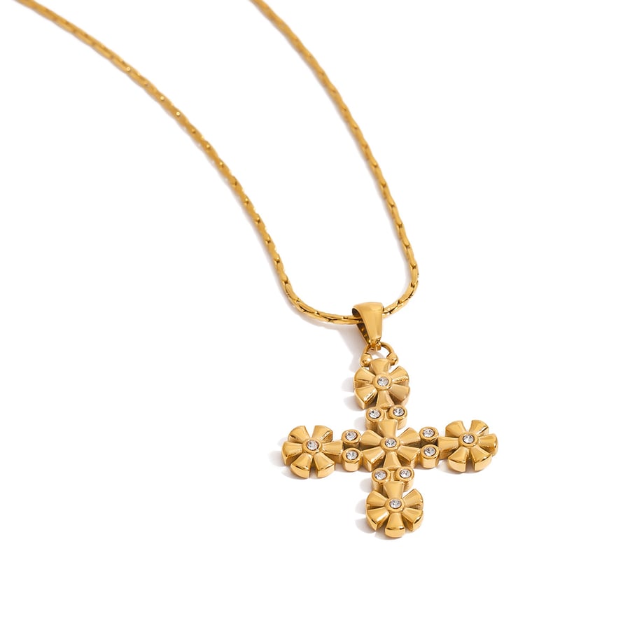 Collar con colgante de acero inoxidable dorado con cruz de Europa y América, serie clásica, para mujer, 1 pieza Imagen18