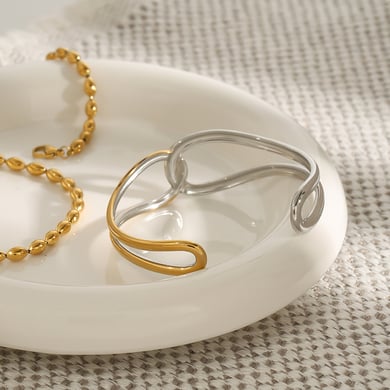 1 Stück Simple Series Europa und Amerika Linie Edelstahl Gold Farbe Damen Armreifen h5 Bild6