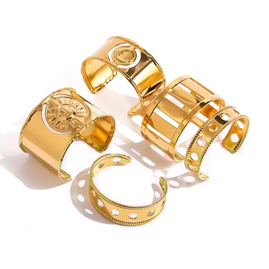 1 Paar Simple Series Casual Solid Color Edelstahl 18 Karat vergoldet Damen verstellbare Ringe h5 Bild6