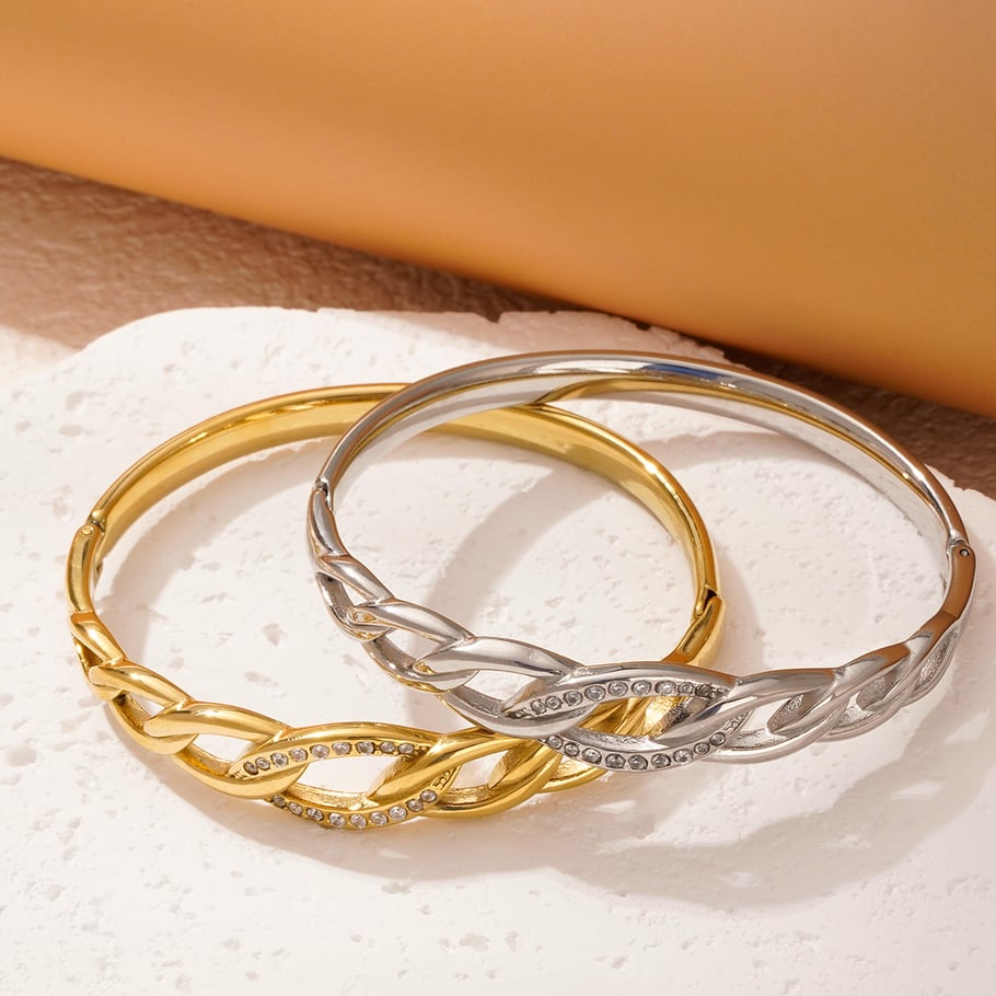 1 Piece Dazzling Series Classic Twist Stainless Steel Gold Color Women's Bangles Picture4