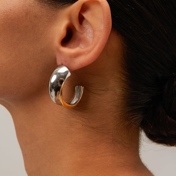 Orecchini in stile europeo e americano in acciaio inossidabile 18K in oro transfrontaliero, orecchini a forma di C abbinati, pendenti, orecchini all-match all&#39;ingrosso 2
