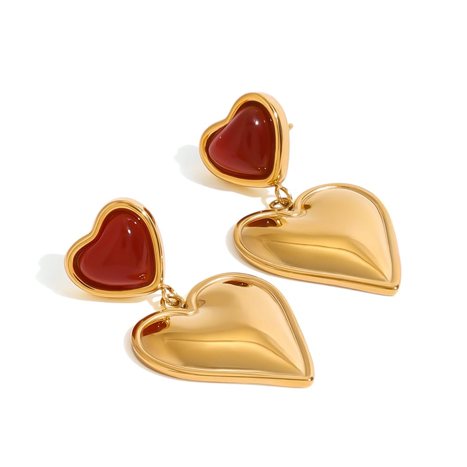 1 Pair Classic Series Sweet Heart Stainless Steel 18K Gold Plated Artificial Gemstone Women Drop Earrings Picture6