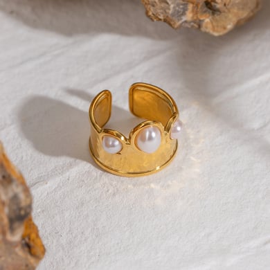 1 Paar Ethnische Serie Retro Geometrische Edelstahl 18K Vergoldet Künstliche Perle Frauen Verstellbare Ringe h5 Bild4