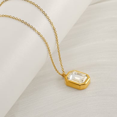 1 Piece Simple Elegant Style Octagon Shape Stainless Steel 18K Gold Plated Inlay Square Zircon Women's Pendant Necklace h5 Picture3