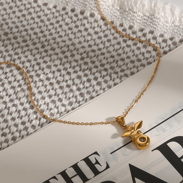 1 Piece Romantic Series Retro Angel Shape Stainless Steel Gold Color Women's Pendant Necklaces 2