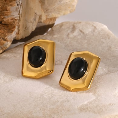 1 Paar Ohrstecker für Damen, Retro-Stil, geometrischer Edelstahl, 18 Karat vergoldet, künstlicher Edelstein h5 Bild3
