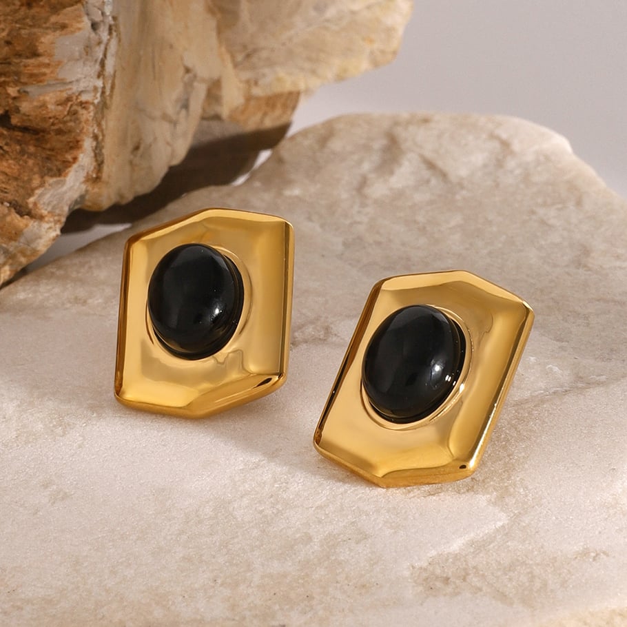 1 Paar Ohrstecker für Damen, Retro-Stil, geometrischer Edelstahl, 18 Karat vergoldet, künstlicher Edelstein Bild3