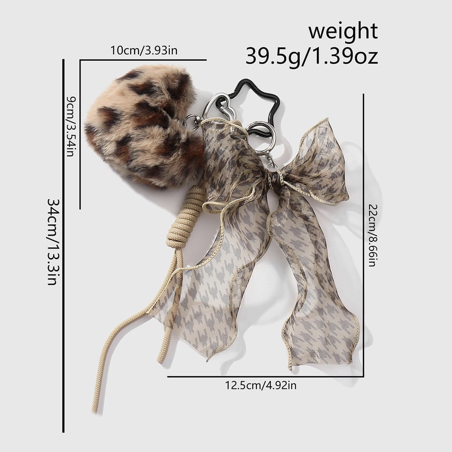1 Piece Vintage Plaid Pattern Mesh Bow & Plush Heart Bag Charms Picture8