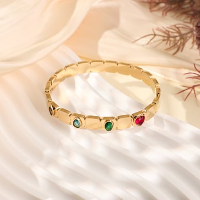 1 Piece Luxurious Series Elegant Colorful Heart Stainless Steel Gold Color Women's Bangles h5 Picture5