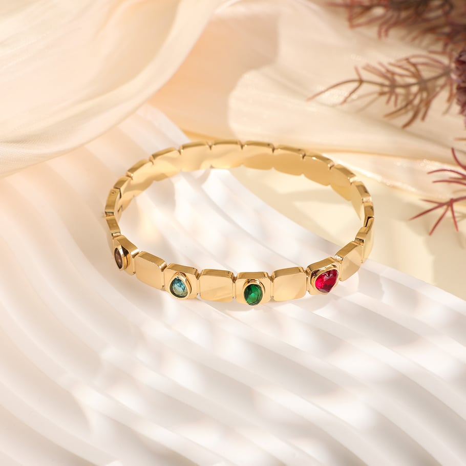 1 Piece Luxurious Series Elegant Colorful Heart Stainless Steel Gold Color Women's Bangles Picture5