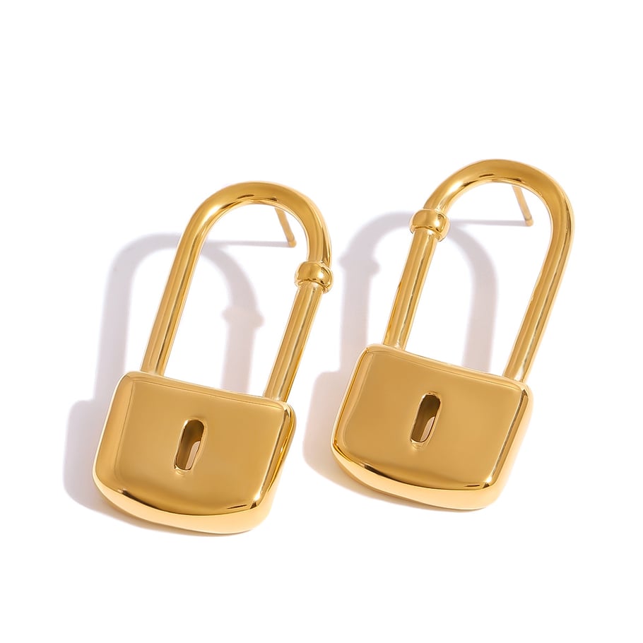 1 Pair Simple Series Europe and America Locker Stainless Steel 18K Gold Plated Women Stud Earrings Picture7