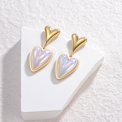 1 paire de boucles d&#39;oreilles pendantes en acier inoxydable plaqué or 14 carats pour femme, série Simple Sweet Heart h5 Image2