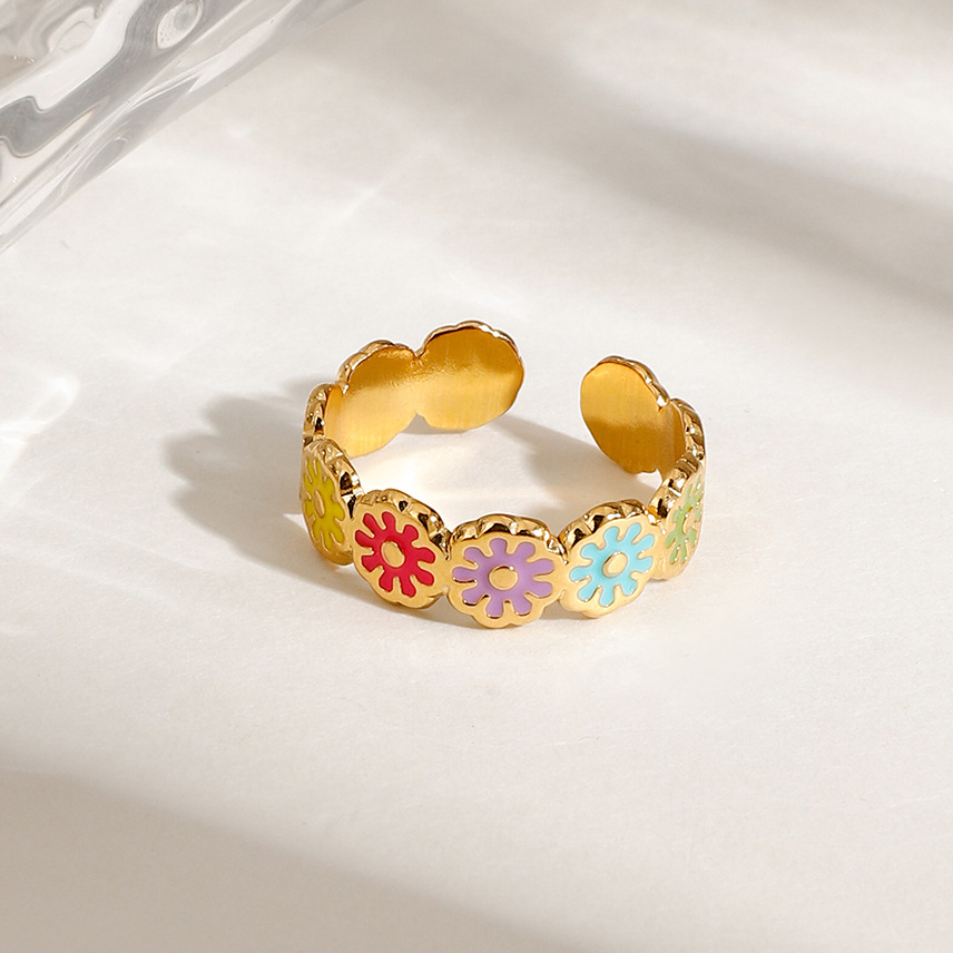 1 Piece Simple Series Cute Flower Stainless Steel   Gold Color  Women's Adjustable Rings Picture8