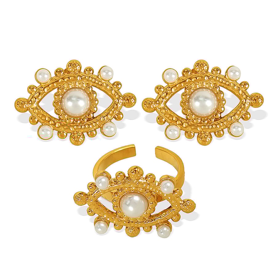 1 Pair Simple Series Punk Eye Stainless Steel 18K Gold Plated Artificial Pearl Women Stud Earrings Picture6