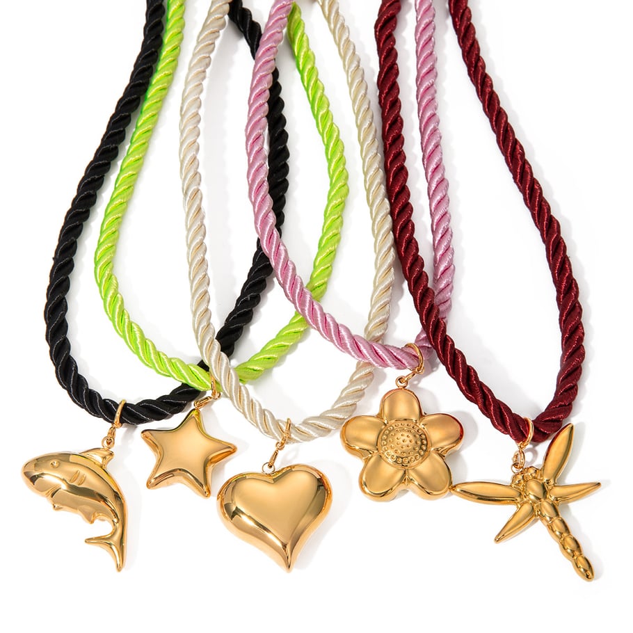 Collier pendentif dauphin brillant en acier inoxydable or 18 carats personnalisé transfrontalier Amazon, corde épaisse noire, vente en gros de bijoux Image5