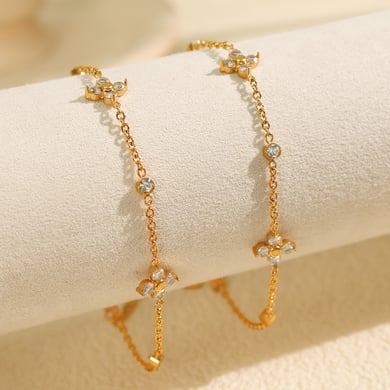1 Piece Simple Series Simple Flower Stainless Steel 18K Gold Plated Zircon Women Charm Bracelets h5 Picture4