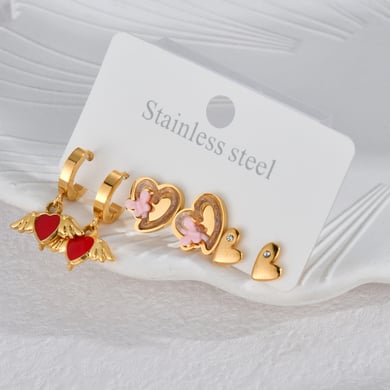 Juego de 1 par de pendientes de acero inoxidable con forma de corazón para mujer h5 Imagen3