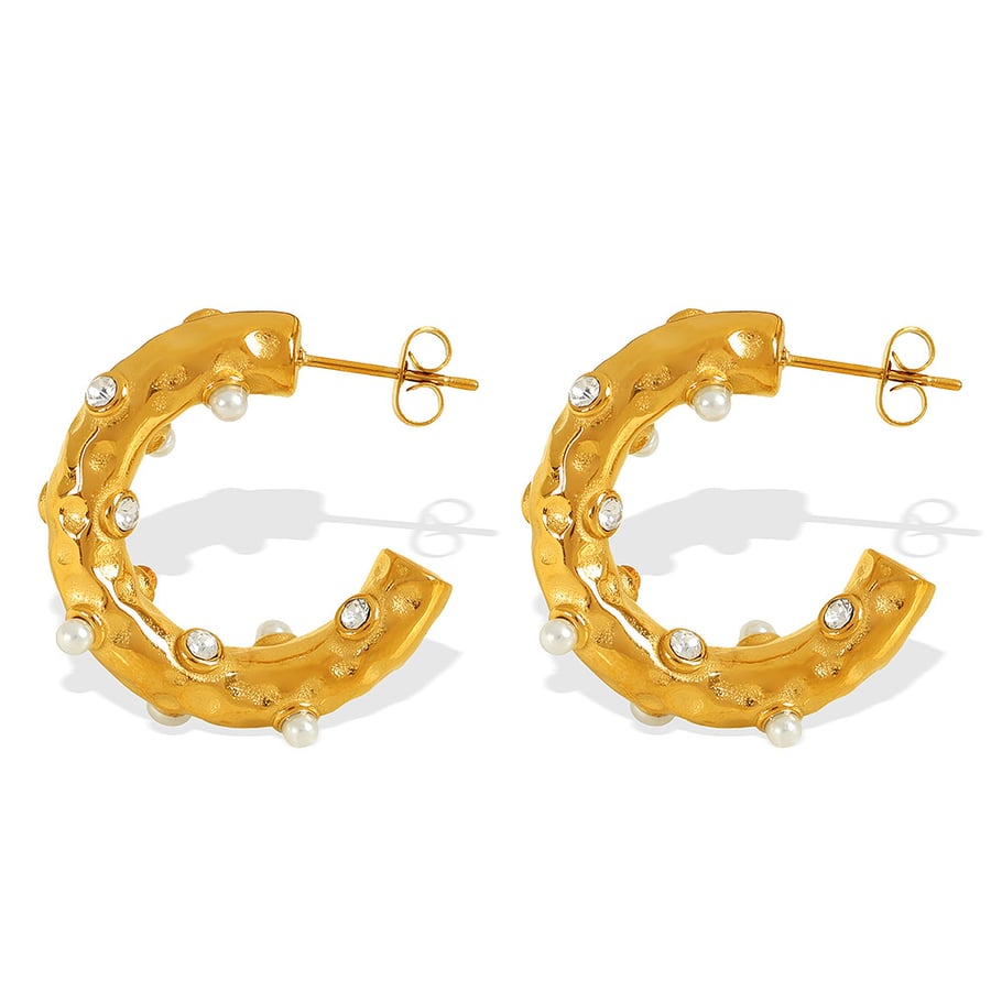 1 Paar Creolen aus der luxuriösen Retro-Serie mit geometrischem Design aus Edelstahl mit 18 Karat Vergoldung und Strasssteinen für Damen Bild4