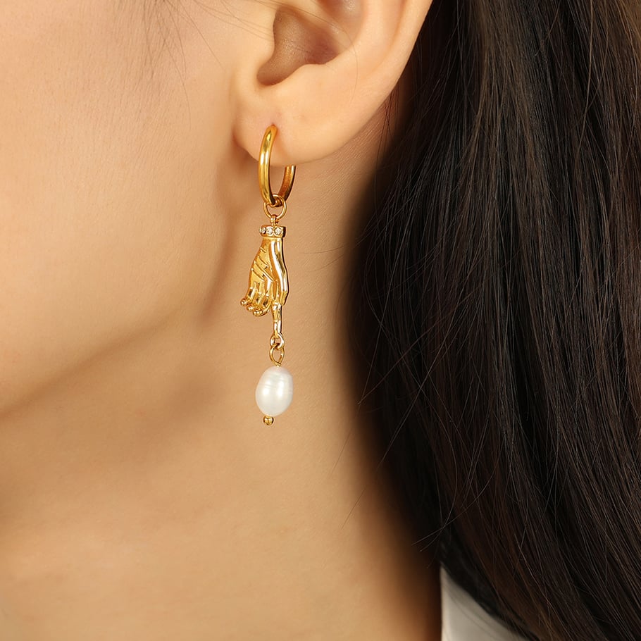 1 Pair Simple Series Simple Geometric Stainless Steel 18K Gold Plated Artificial Pearl Women Drop Earrings Picture4