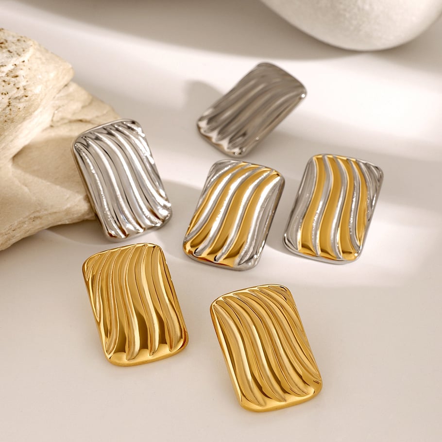1 paire de boucles d&#39;oreilles à tige en acier inoxydable plaqué or 18 carats pour femme, style bande simple Image3