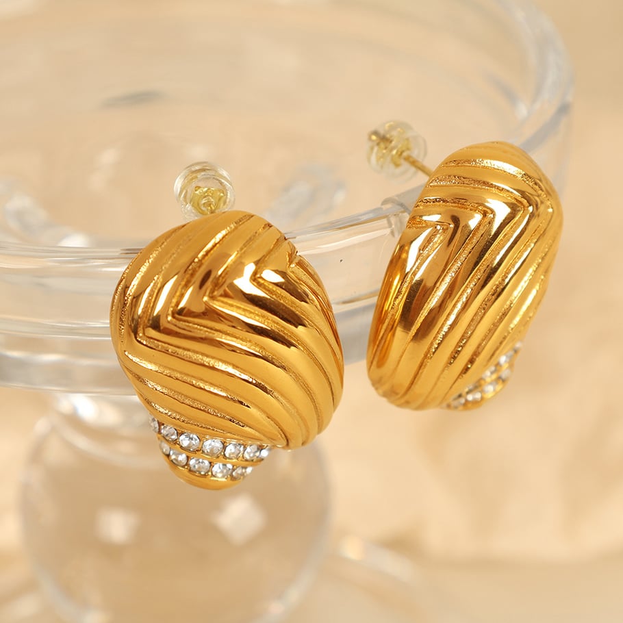 1 Pair Simple Series Simple Geometric Stainless Steel 18K Gold Plated Rhinestone Women Stud Earrings Picture4