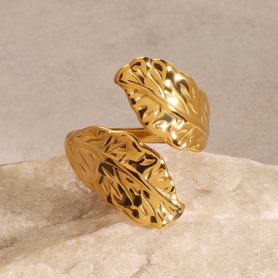 1 Pair Classic Series Classic Plant Stainless Steel 18K Gold Plated Women Adjustable Rings Picture4