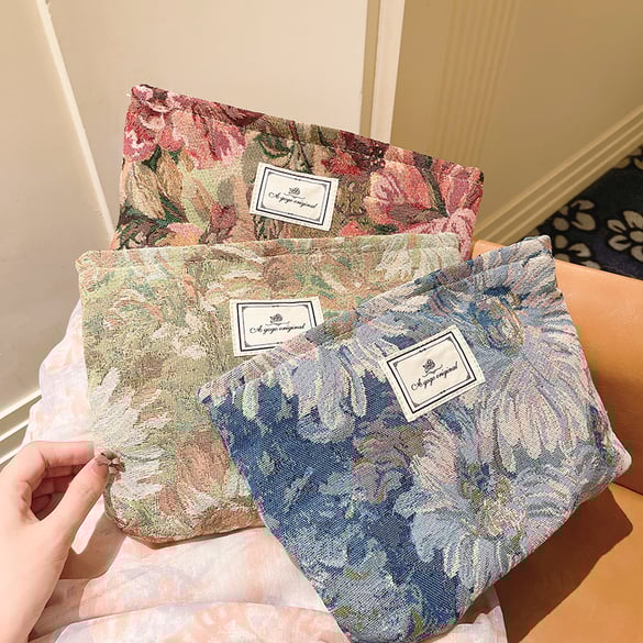 Sac à main en polyester pour femme, série luxueuse, motif floral rétro, 1 pièce