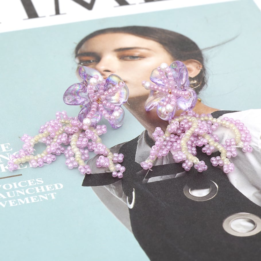 1 Pair Romantic Niche Beaded Floral Tassel Earrings Picture6