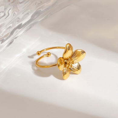 Anillos ajustables para mujer de acero inoxidable color dorado con diseño de flores estilo romántico de la serie Ins. h5 Imagen5