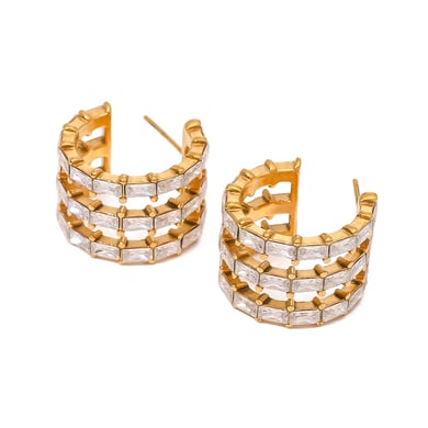 1 Pair Classic Series Retro Geometric Stainless Steel 18K Gold Plated Zircon Women Stud Earrings h5 Picture6