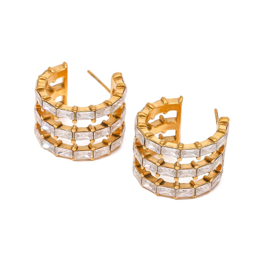 1 Pair Classic Series Retro Geometric Stainless Steel 18K Gold Plated Zircon Women Stud Earrings Picture6