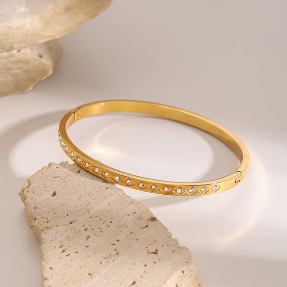 1 Piece Classic Series French Retro Rhombus Round Stainless Steel Gold Color Women's Bangles 2