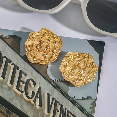 1 Pair Romantic Series Gorgeous Flowers Stainless Steel Gold Color Women's Stud Earrings h5 Picture5