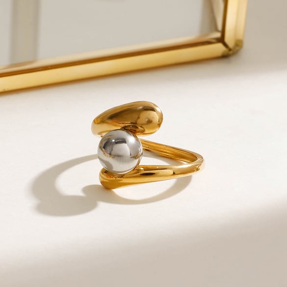 1 Paar Simple Series Classic Line Edelstahl vergoldete Einzelringe für Damen 2
